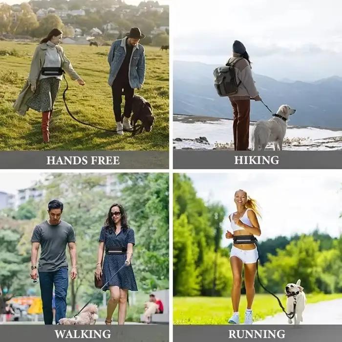 Laisse pour chien mains libres haute visibilité réfléchissante avec sac banane rétractable et élastique pour course et promenade occasionnelle et quotidienne