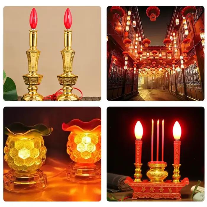 Ampoule d'autel LED E12/E14, bougie rouge, lampe de bouddha, Temple, lampe décorative, perle de boud