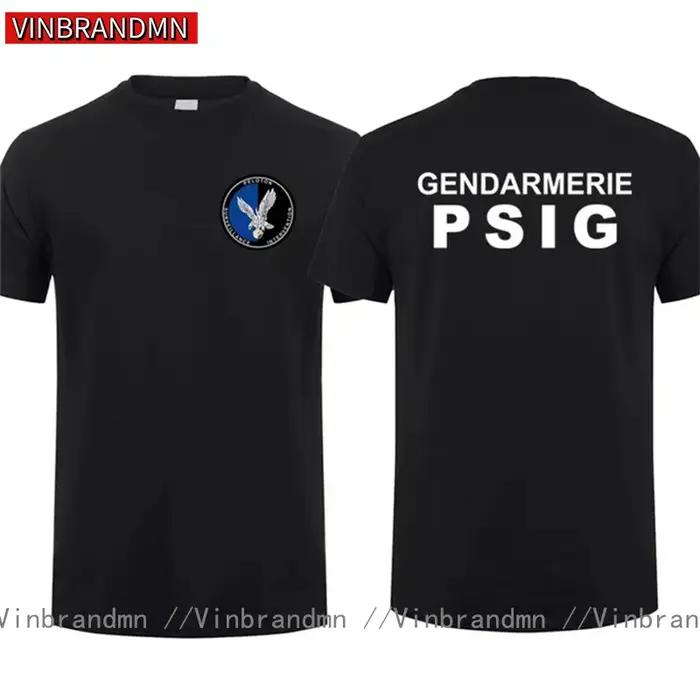 T-shirt Gendarmerie française en coton pour hommes, décontracté, col rond, polyvalent, respirant, confortable et élégant pour occasions spéciales et quotidiennes