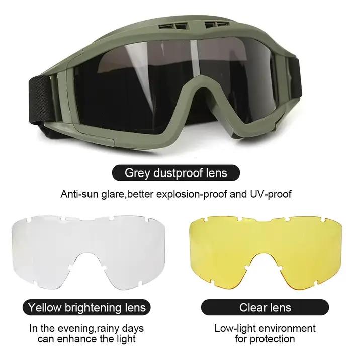Nouveau Lunettes tactiques Airsoft 3 lentilles coupe-vent anti-poussière tir Motocross moto