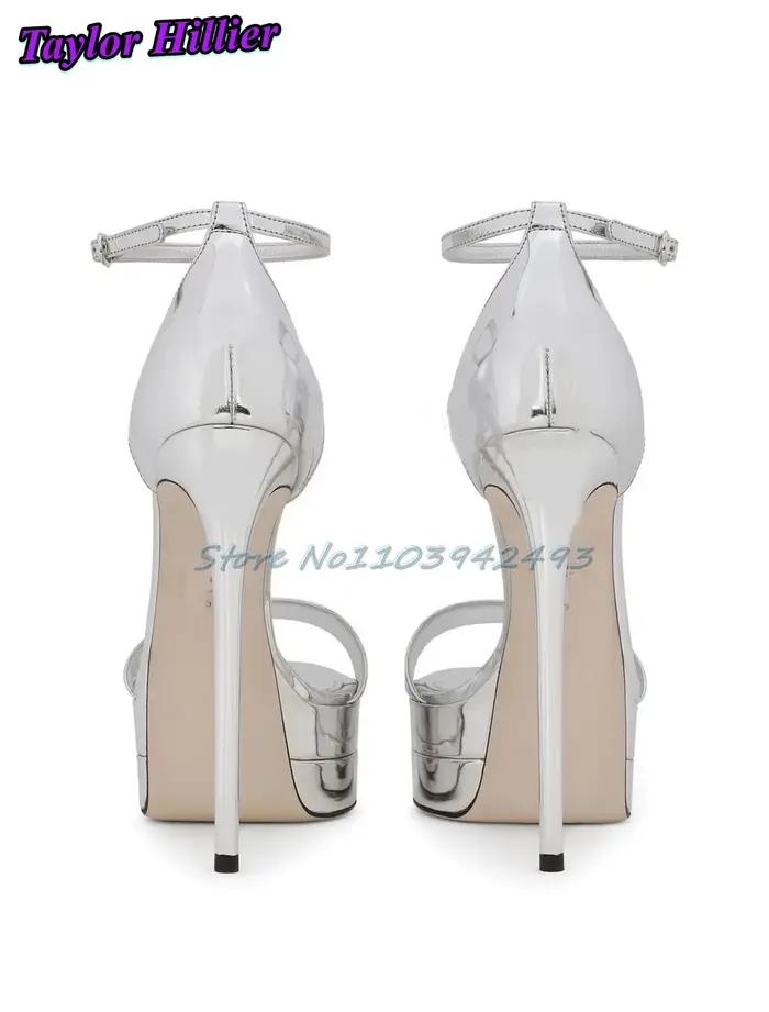 Sandales à talons argentés métallisés pour femmes, chaussures De luxe De styliste, une sangle, nouve
