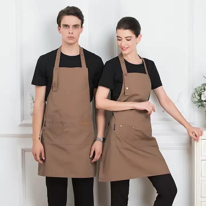 Tabliers de cuisine avec logo personnalisé pour femmes et hommes, chef de travail, restaurant, bar, boutique, café, beauté des ongles, uniforme professionnel élégant