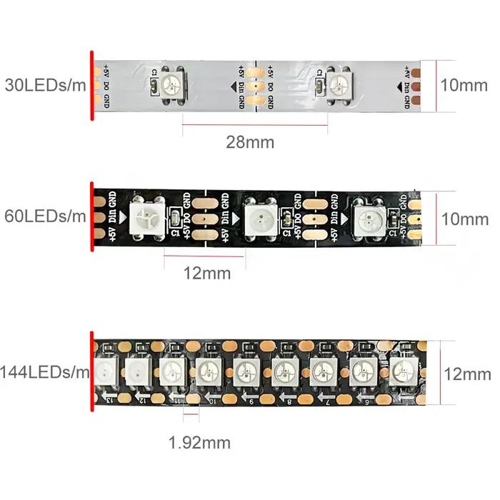 DC5V WS2812B 5 m/rouleau 30/60/144 diodes/m noir/blanc PCB IP30/IP65/IP67 5050RGB adressable individ