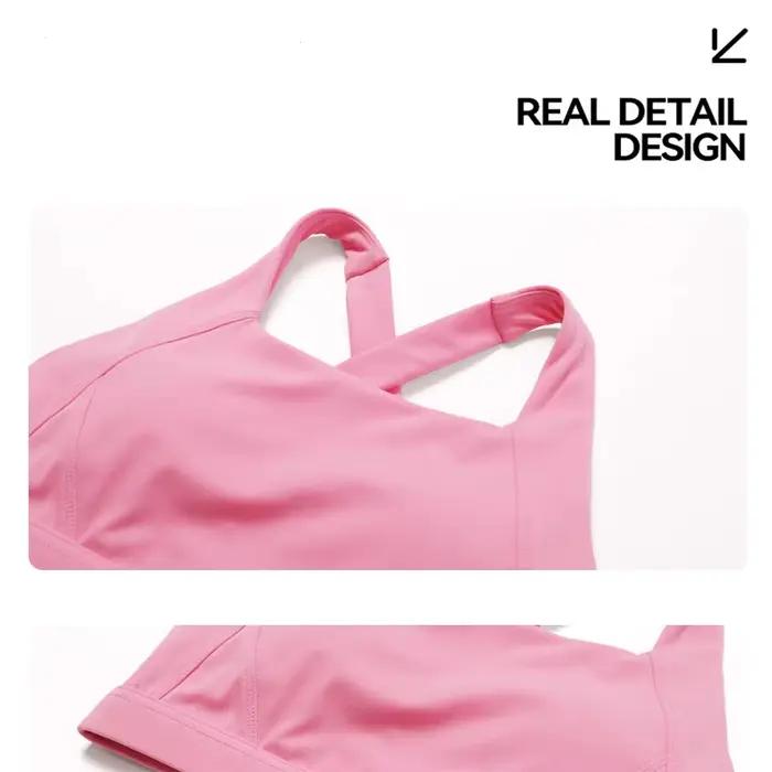 Soutien-gorge de sport dos croisé de couleur unie, gilet de yoga Pilates absorbant les chocs à sécha