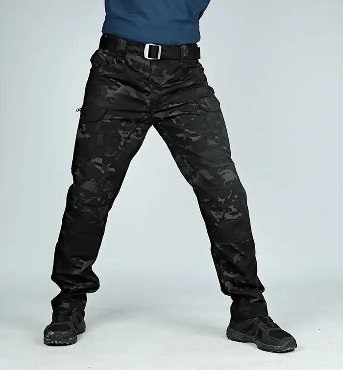 Pantalon tactique cargo sec rapide camouflage noir pour randonnée chasse et escalade