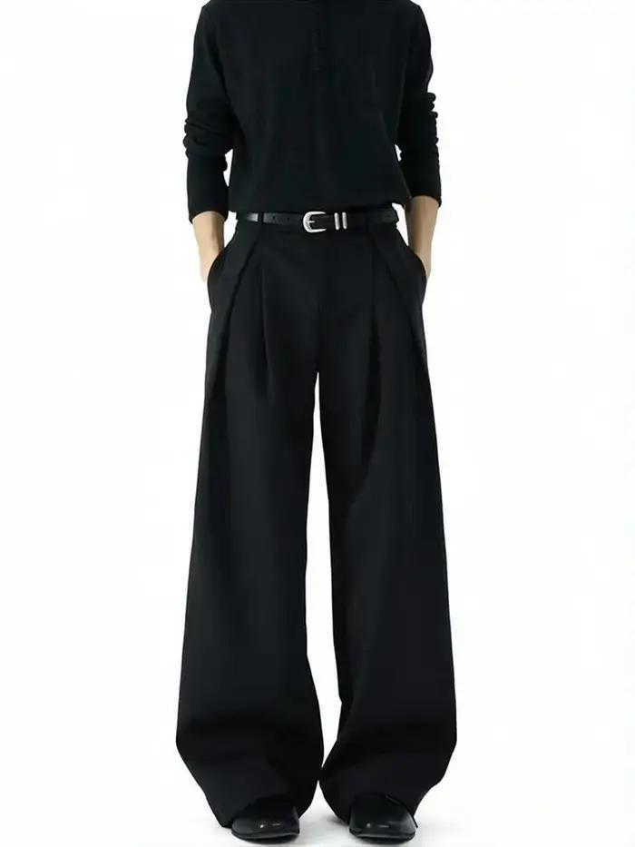 Pantalon décontracté streetwear à jambe large pour homme style Harajuku coupe évasée noir haute qualité pour toutes occasions quotidiennes
