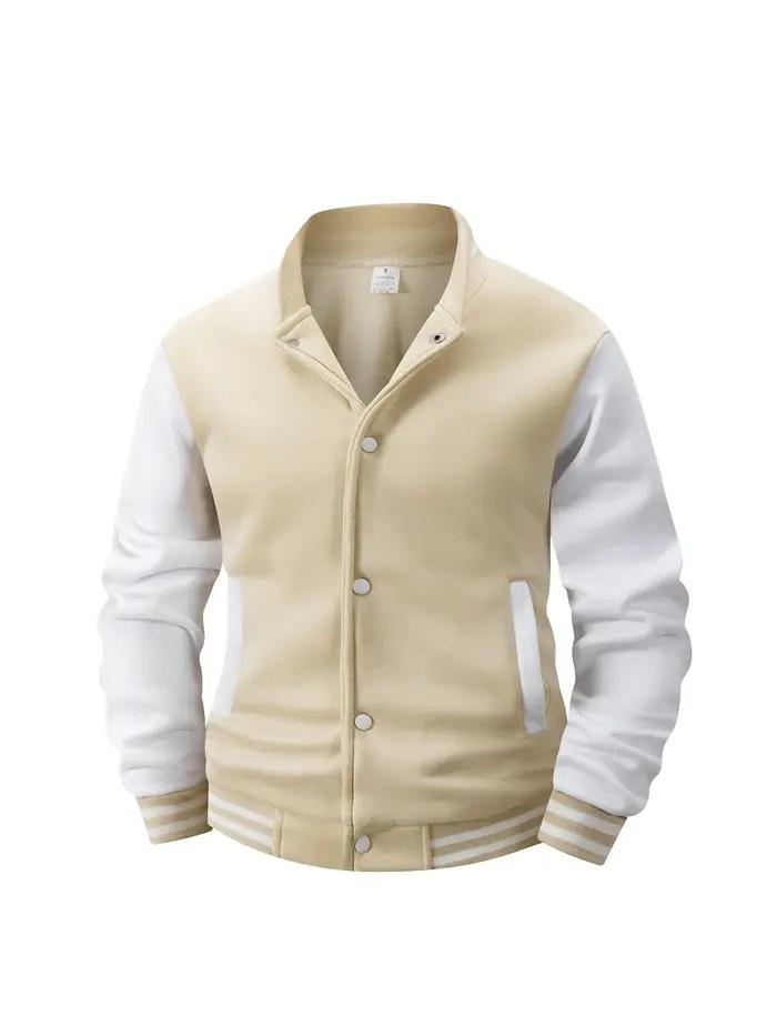 Veste universitaire doublée polaire pour hommes, automne hiver, bloc de couleur chaud, veste de Base
