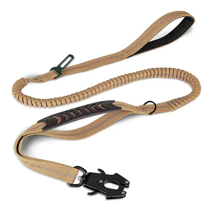 Laisse réfléchissante robuste pour chiens de grande taille élastique avec système de bungee sans traction pour promenades nocturnes et sécurisées