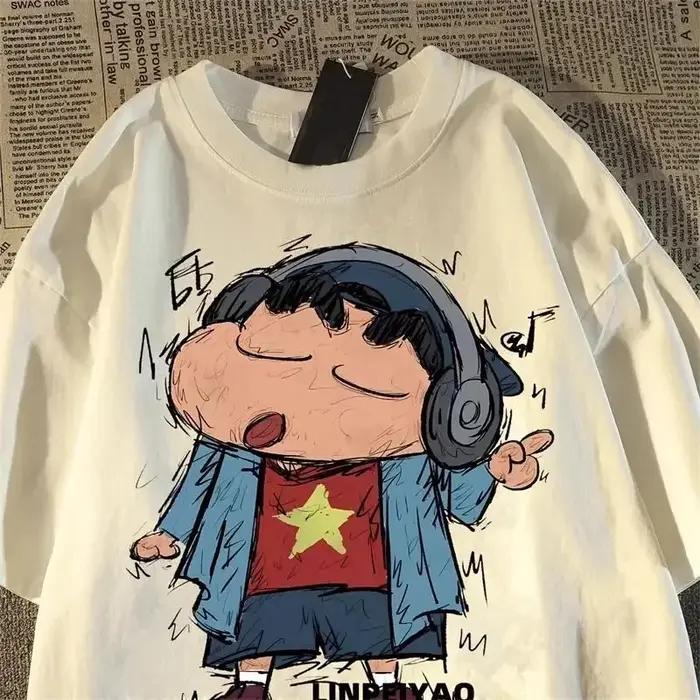 Fun Crayon Shin Chan rétro dessin animé T-shirt à manches courtes été ample rue Couple demi