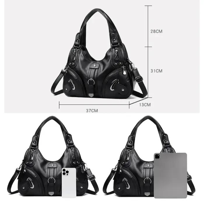 Sacs à main de luxe pour femme en cuir souple de haute qualité à deux couches, style moto, pour mère