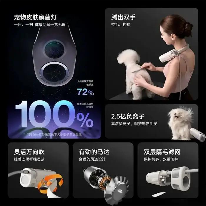 Sèche-cheveux portatif pour animaux de compagnie artefact de séchage rapide sortie d'air haute vitesse pour chien chat toilettage coiffage routine de soins animal de compagnie occassions spéciales