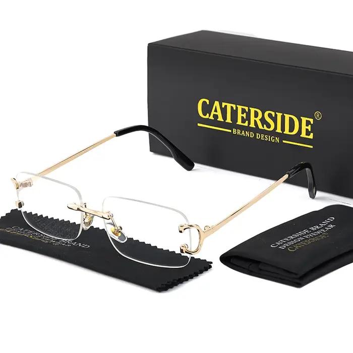 CATERSIDE lunettes de soleil rectangulaires hommes sans monture blanc cuivre petites