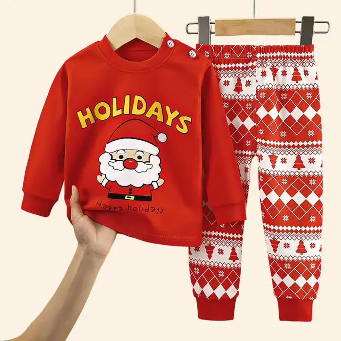 Ensembles de Noël pour enfants en coton à manches longues dessin animé pour filles et garçons occasions spéciales automne hiver