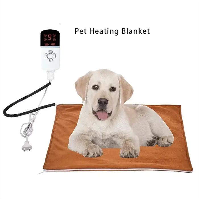 Tapis chauffant pour chien avec réglage de température minuterie étanche pour animaux de compagnie fournitures de couchage douillettement chaud