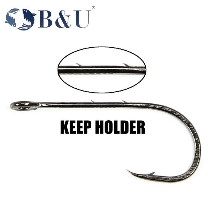 B & U-Hameçon de pêche Big Eye, longue tige, barbelé, rond, joint plié, grand anneau, ver, crochet,