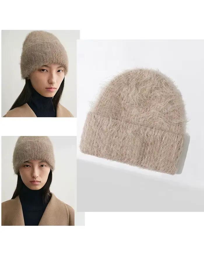 Bonnets en laine d'alpaga moelleux pour femmes, chapeau tricoté chaud, Bonnet d'hiver
