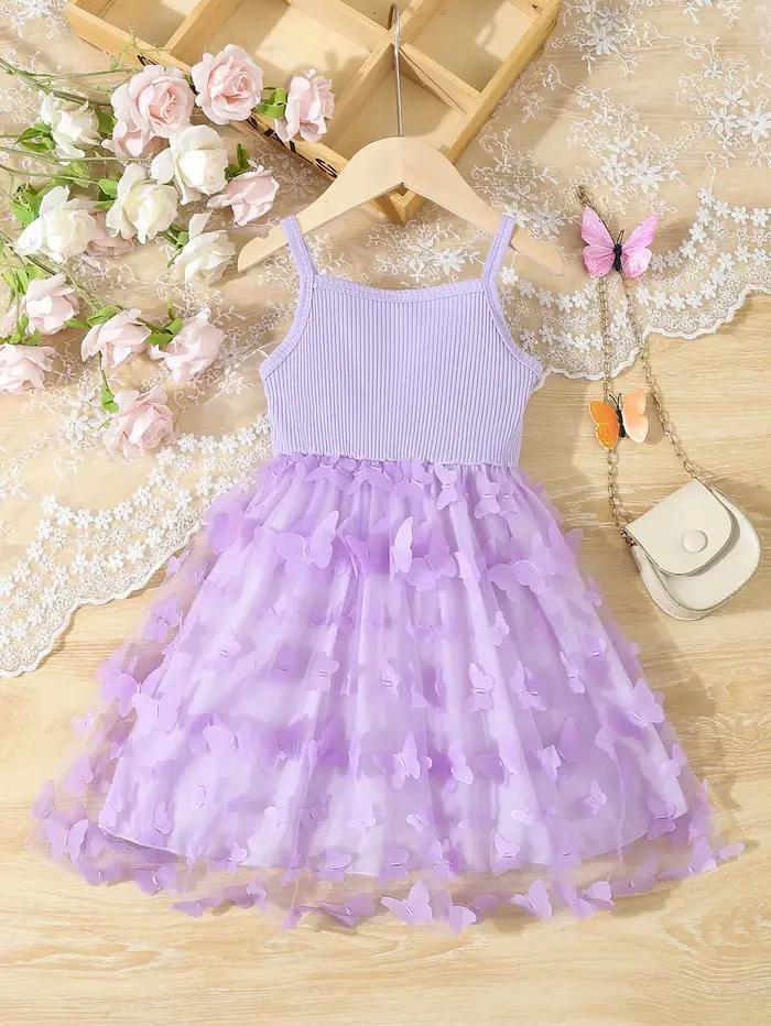 Vêtements d'été pour petites filles, robe camisole en maille avec décor papillon, robe de princesse