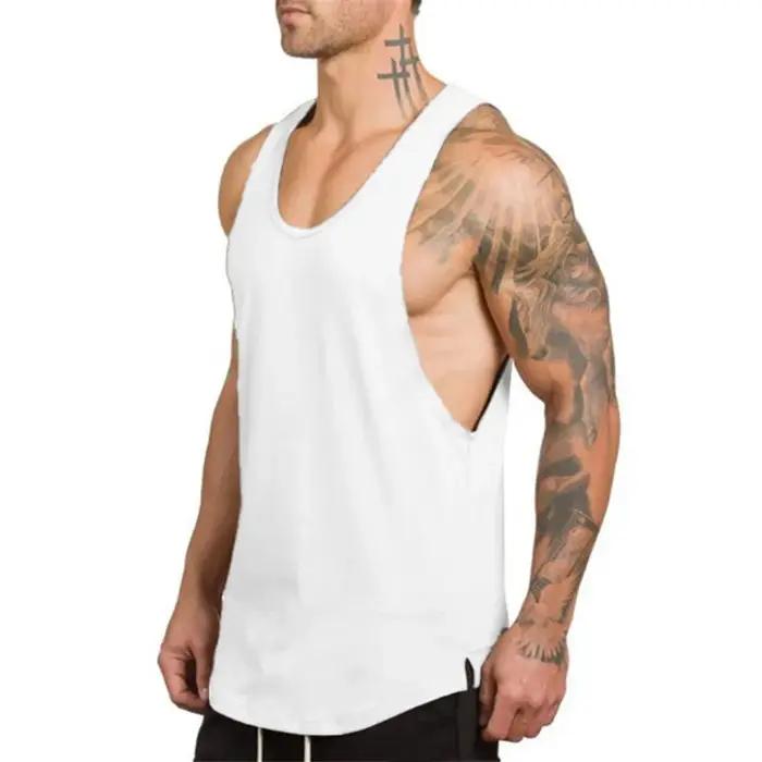 T-Shirt sans manches en coton respirant pour hommes, vêtements d'entraînement de musculation, de cou