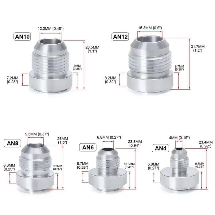 Adaptateur de raccord de soudure mâle droit, aluminium AN4 6 8 10 12 AN, argent pour refroidisseur d