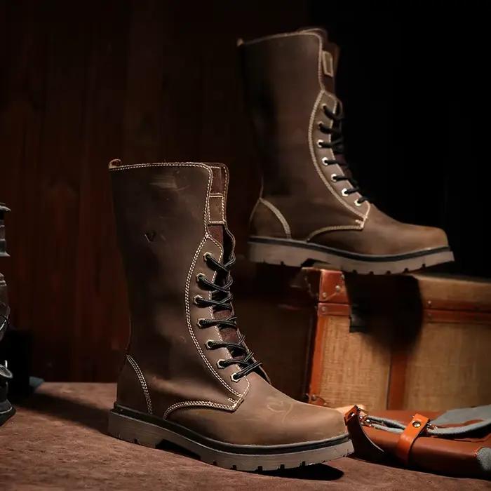 Bottes de randonnée en cuir pour hommes, bottes de moto imperméables, bottes de Combat de trekking,