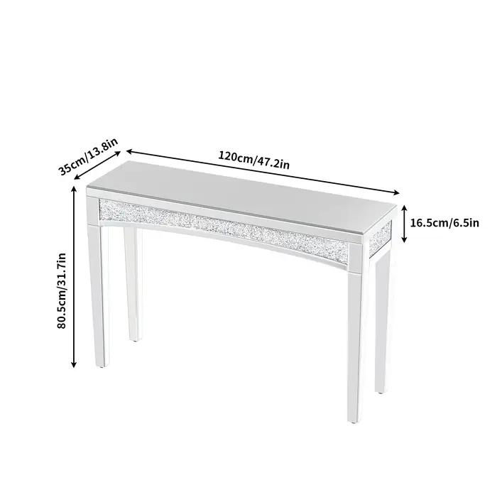 Table console miroir argentée avec incrustation de cristal, bureau, canapé, salon, entrée, foyer, 47