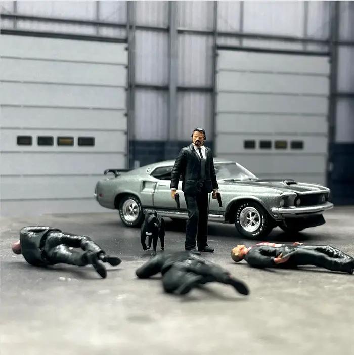 Figurines en résine 1/64 John Wick et Dog pour collection et modélisme, accessoires de photographie créative, cadeaux d'occasion spéciale ```