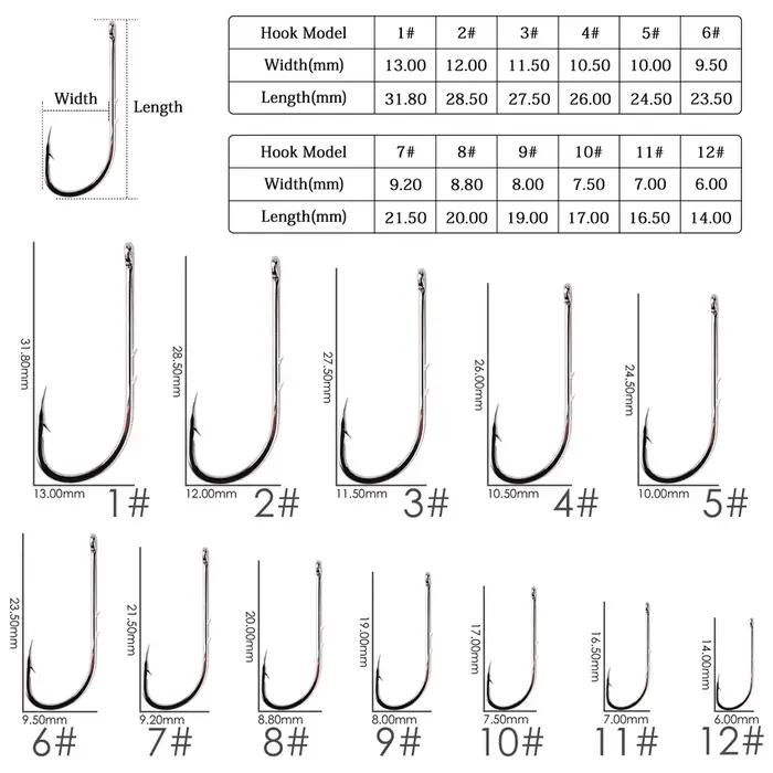 50pcs hameçon de pêche à tige longue 1 # -12 # Boîte de matériel de pêche avec appâts étroits, en