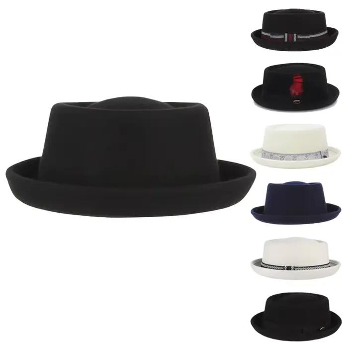 GEMVIE-Chapeau Classique en Feutre Doux pour Homme et Femme, Fedora à Bord Incurvé, 100% Laine, Auto
