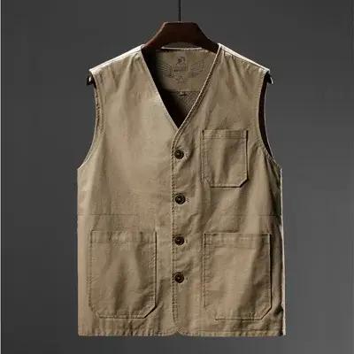 Gilet décontracté DIMUSI pour hommes, gilet respirant en coton et polyester avec poches pratiques pour activités extérieures et sports de plein air