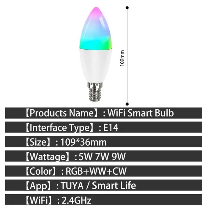 Ampoules Led intelligentes E14, Wifi, Bluetooth, Tuya, projecteur de vie intelligente, lampe RGB, co