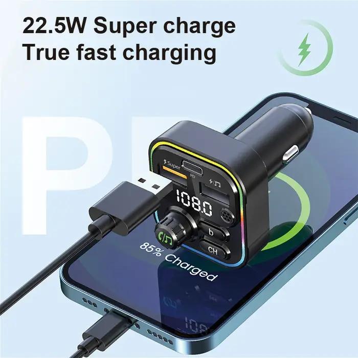 Transmetteur FM, Bluetooth 5.0, mains libres, adaptateur de lecteur Mp3, USB 22.5W, charge rapide, T