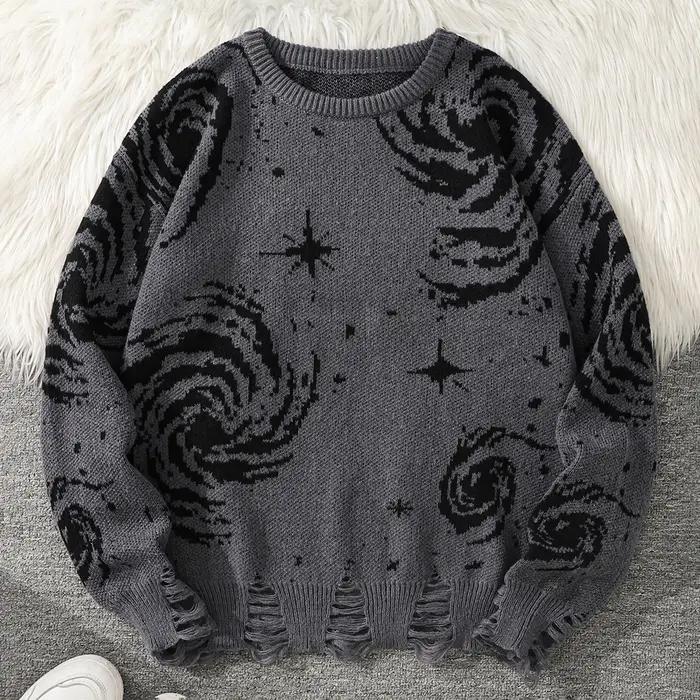 Nouveau Style de rue à la mode déchiré abstrait ciel étoilé motif pull