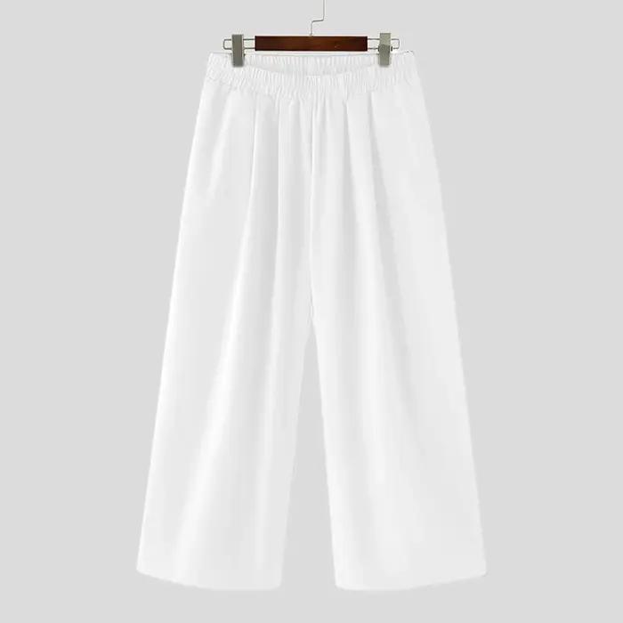 INCERUN hommes pantalons à jambes larges couleur unie jogging ample taille élastique pantalon