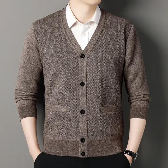 Veste Cardigan décontractée pour hommes, pull à col en v, vêtements d'automne et d'hiver pour hommes