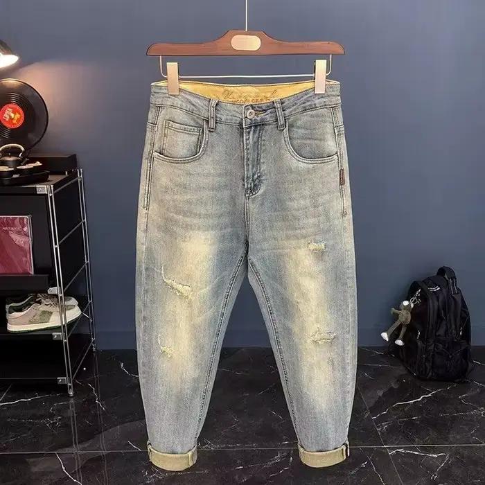 Jean pour homme 2025 printemps automne petits jeans déchirés pantalons Vintage pour hommes marque à
