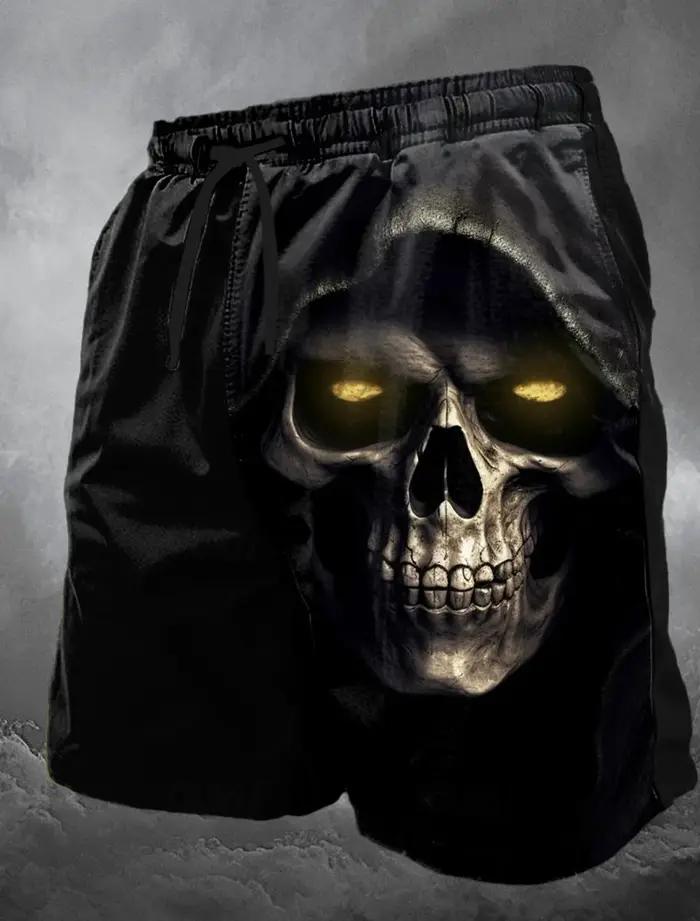Maillot de bain long avec tête de mort pour hommes