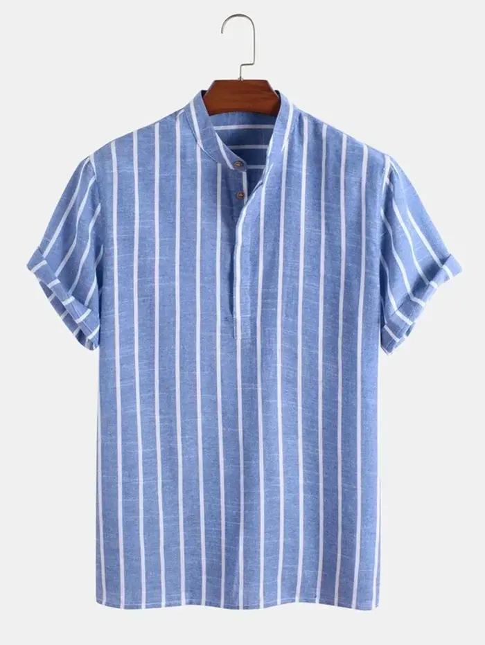 Vêtements pour hommes – Nouvelle chemise rayée mi-boutonnée pour homme