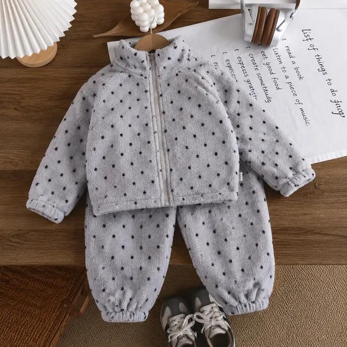 Vêtements pour enfants en bas âge, garçons et filles, style Fair Isle, à la mode, en velours épais et chaud, ensemble de vêtements de maison