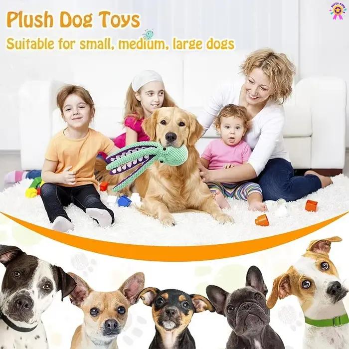 Grand jouet en peluche pieuvre couineur pour chien