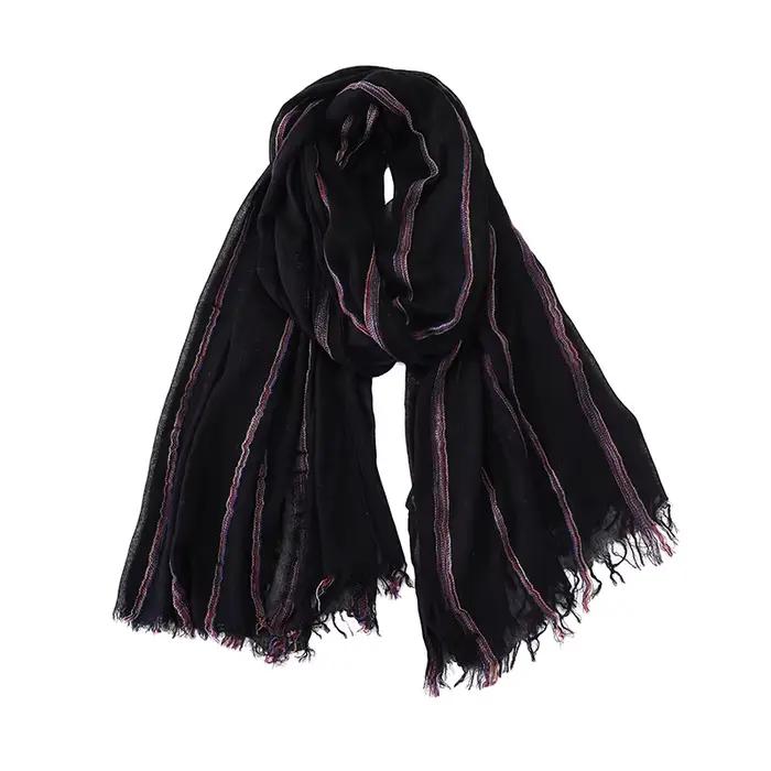 Écharpe en lin de coton rayé pour hommes, écharpes chaudes, gland court, châle Pashmina, accessoires