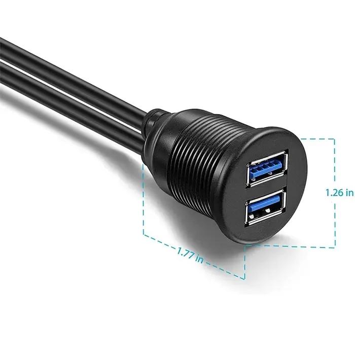 2 Ports double USB 3.0 mâle vers USB 3.0 femelle AUX encastré câble d'extension de montage de voitur