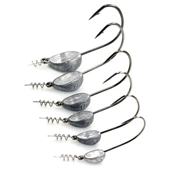 Lot de 5 hameçons de pêche à tête vissée, 3.5/5/7/10/15/18/21g