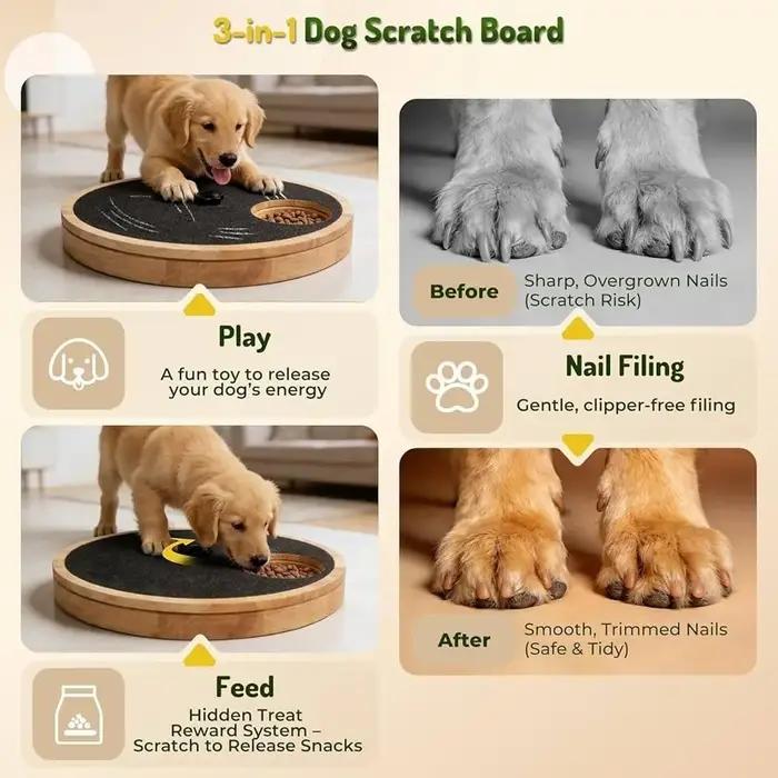 Planche à gratter rotative en bois massif pour chiens avec boîte à friandises et lime à ongles pour l'entretien des griffes occasions spéciales chiens