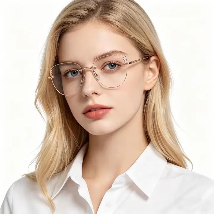 Lunettes ultralégeres sans cadre pour femmes, monture couleur changeante, photochromiques, oeil de chat, pour maison et occasions spéciales