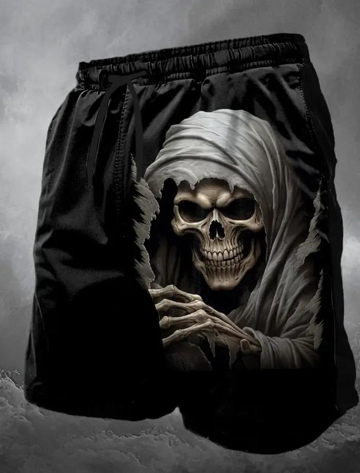 Maillot de bain long avec tête de mort pour hommes, short de Surf, tendance de rue, décontracté, vac