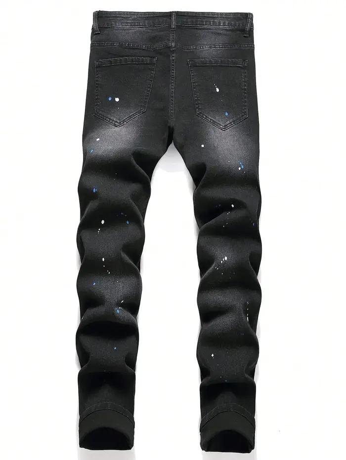 Jean en Denim extensible et Slim pour hommes, pantalon décontracté déchiré, trou Patchwork, coupe ci