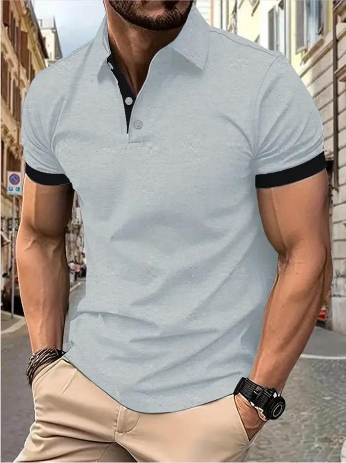 Polos homme aux manches courtes décontractés en polyester pour hommes avec couleurs contrastées pour diverses occasions estivales