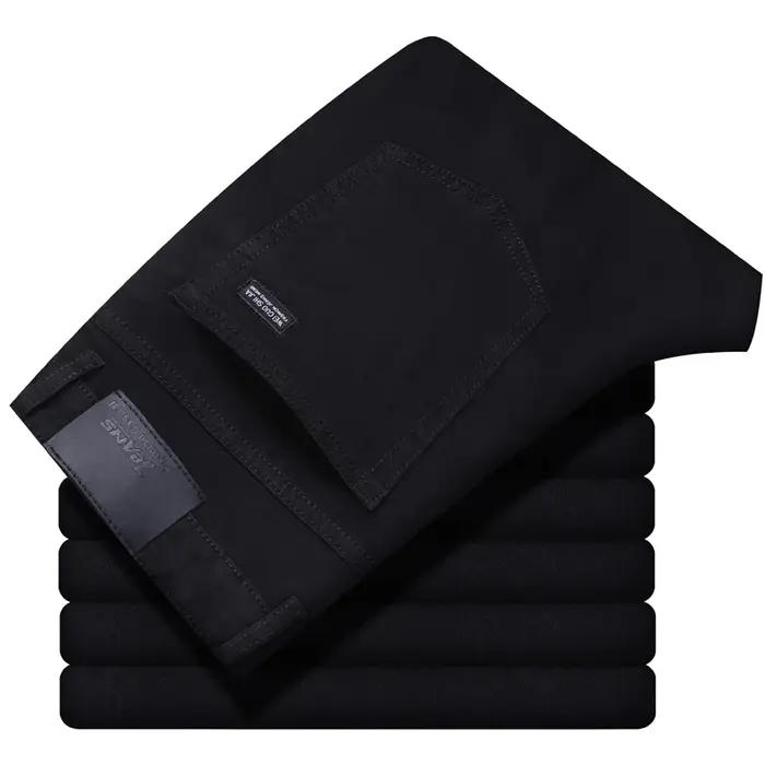Hommes classique avancé marque de mode pur noir jean homme doux respirer Stretch mince droit Denim pantalon
