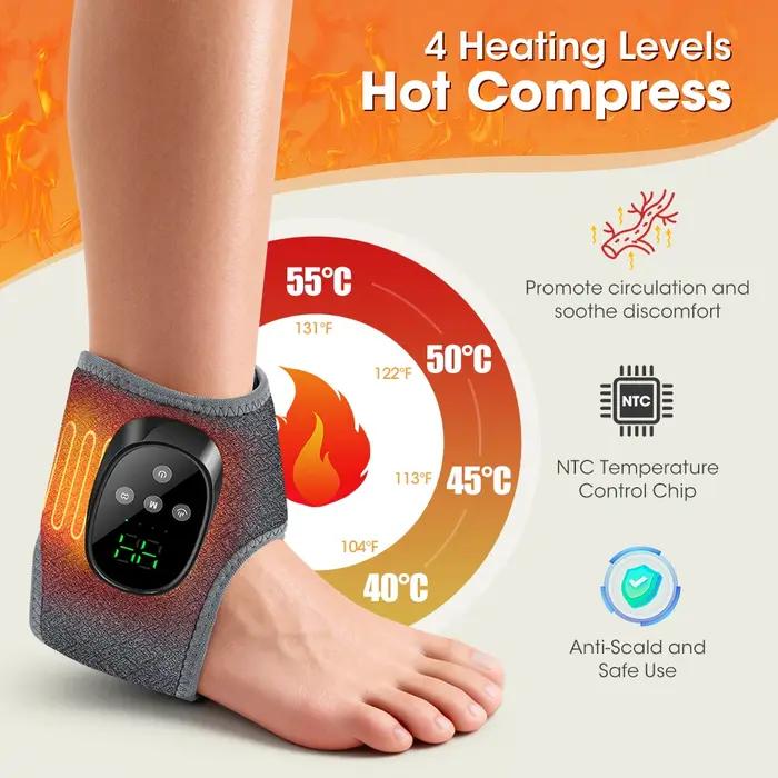 Attelle de cheville électrique, masseur vibrant chauffant sans fil à 4 niveaux pour pied gauche et droit, bracelet de massage, attelle de cheville et de poignet à compresse chaude
