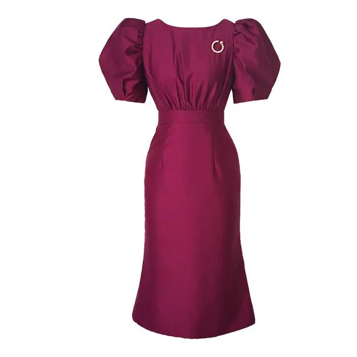 Robe de soirée élégante en satin pour femme, tenue de bureau, violet, col rond, mince, midi, soirée, bal, rue, nouvelle collection d'été